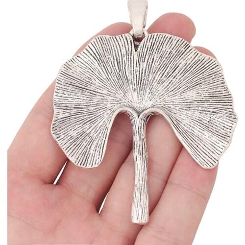 5 x Silver Color Large Ginkgo Biloba Leaf Charms Pendants for Necklace Jewelry Making Findings 85x66mm