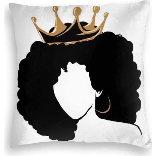 Simple Crown African Queen Woman Afro Print Velvet Soft Square Home Cushion Covers Decorations Gifts Pillowcase for Indoor Sofa