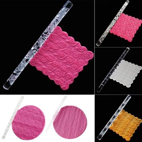 Transparent Acrylic Rolling Pin Embossing Flower Texture Fondant Baking Tool