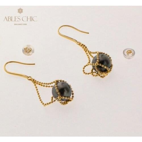 Tahitian Sea Pearl Gold Tone Ball Chain Chanderlier Earring Handmade Premium 925 Silver Dangling Earrings Women Fine Jewelry