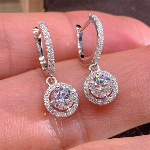 14K Au585 White Gold Earring DVVS Moissanite Diamonds 1 2 4 6Carat Round Wedding Party Engagement Anniversary Gift Earrings