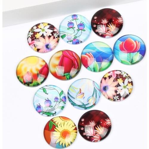 Reidgaller Glass Cabochon 20mm 12mm diy mixed flower pattern photo round dome diy earrings jewelry making findings