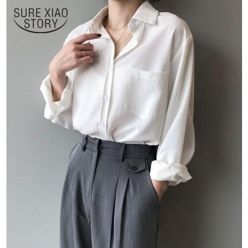 Korean Style Vintage Blouse Women Autumn Long Sleeve Shirt Women Loose Casual White Tops Solid Elegant Blusas All Match 11354