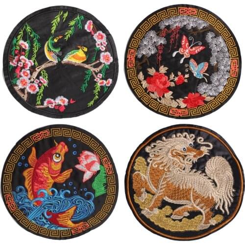1Pcs New Fish Lotus Embroidered Patches Sew On For Clothing DIY Applique Stickers Clothes Sew Badges Chinese Style Big Sticker