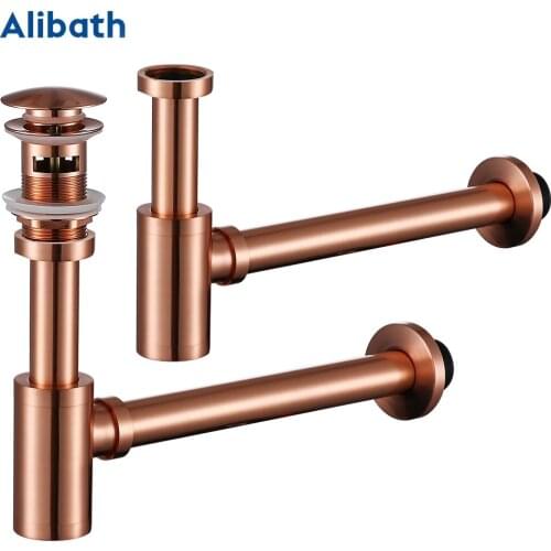 High Quality Brass Body Basin Wast Drain Wall Connection Plumbing P-traps Wash Pipe Bathroom Sink Trap With Pop Up Drain