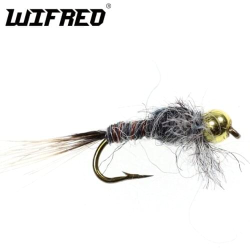 Wifreo 10PCS 12# Beadhead Hares Ear Nymph Fly Trout Fishing Bait Fly Trout Lures artificial nymph