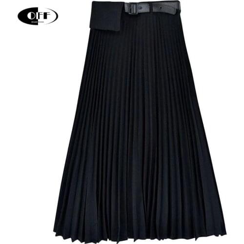 Black Khaki Autumn Pleated Woman Skirts Solid Elegant High Waist Chic Ladies Daily Office Skirt Womens Mujer faldas