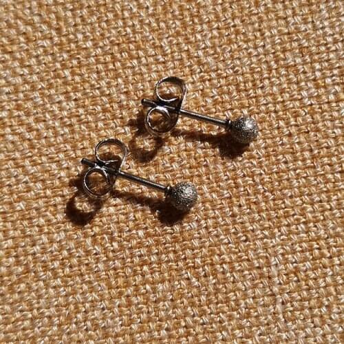 Steel Color Size 3/4MM Matte Frosted Chocolate Ball Women Stud Earrings Ear 316 Stainless Steel Jewelry Anti Allergy Free