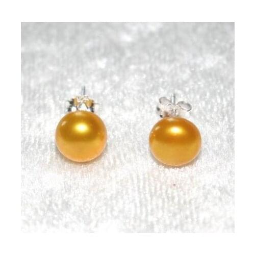 New Favorite Pearl Mustard Gold 6MM Freshwater Pearl S925 Sterling Silver Stud Earrings Fine Jewelry Charming Women Gift