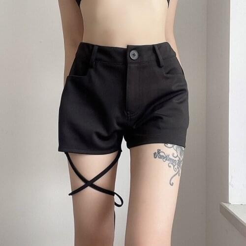 2021 New Summer Gothic High Waist Shorts Women Clothing Slim Skinny Sexy Black Bottoms Wear Punk Short Femme