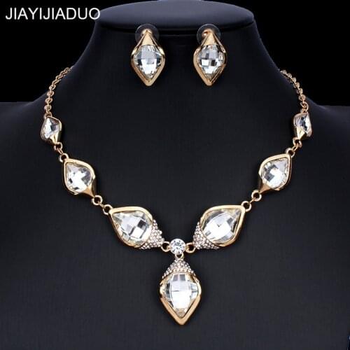 Jiayijiaduo India New Wedding Jewelry Set Noble Women Gold Color Necklace Earrings Sets Dress Accessories Gifts 4 Colors