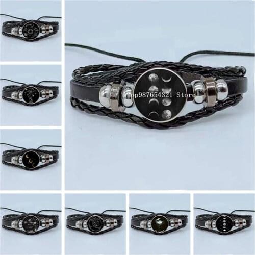 Retro souvenir gift bracelet fashion glass round gibbous moon sun stars totem amulet bracelet ladies men boys girls