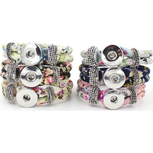 1PC Snap Jewelry 6 Colors Fabric Rope Flower Printed Rope Ethnic Style Snap Bracelet For Women Girls Gift