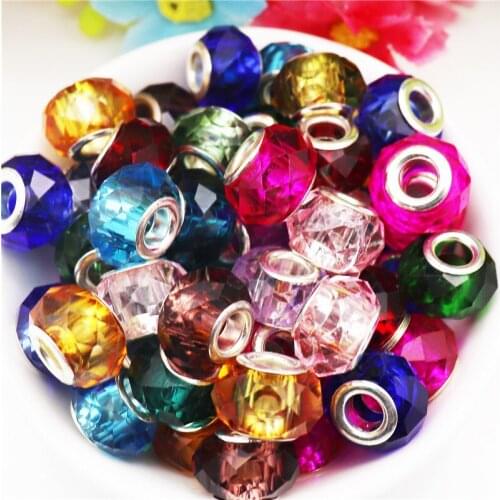 10Pcs Assorted Color Cut Faceted Large Hole Glass Beads Spacer Fit Pandora Bracelet DIY Pendants Chain Necklace Jewelry Making