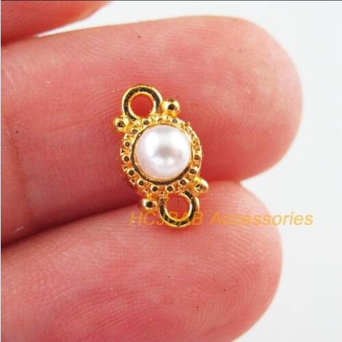 30Pcs Gold Color Retro Tiny Round White Bead Charms Connectors 6.5x11.5mm