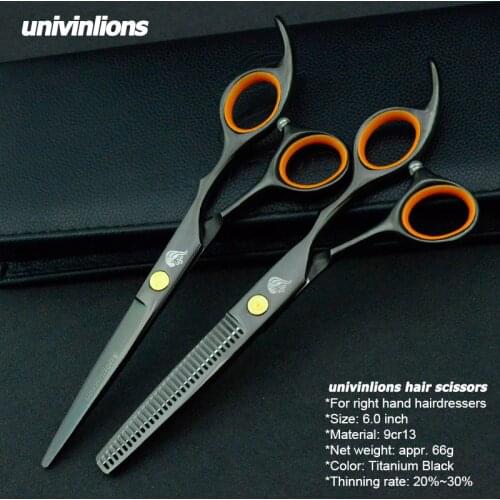 6" black titanium hair scissors professional hair dressing scissors kit barber shears salon clipper set haircut thinning shears
