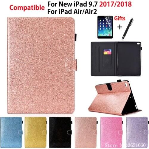 Glitter Case For Apple iPad 9.7" 6th Generation 2018 2017 A1893 A1954 Cover For iPad Air 1 2 Funda Tablet Stand Coque +Film+Pen