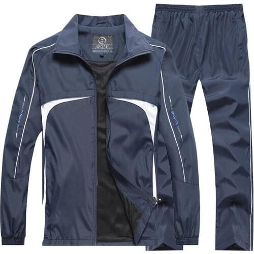 Mens Spring Autumn Running Set Men Sportswear 2 Piece Set Sport Suit Jacket+Pant Sweat suit Male casual Tracksuit L-5XL