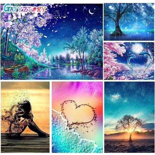 GATYZTORY 5d Diamond Painting Full Drill Seaside Scenery New Arrival Diamond Embroidery Landscape Decorations For Home