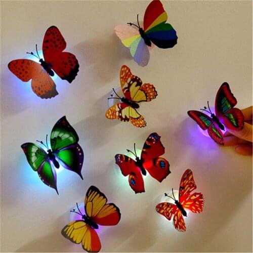 Innovative Simulation Glowing Luminous Butterfly Small Pasted Night Light Wedding Home Refrigerator Decoration Toys Gift For Kid