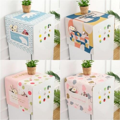 Cotton Linen Washing Mashine Cover Waterproof Printed Microwave Cover With Pocket Dustproof Refrigerator Covers Cubre Cocina