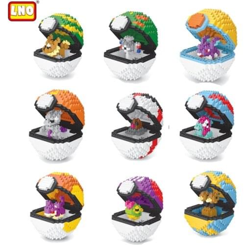 LNO Poke Ball Micro Building Blocks Assembly Bulbasaur Caterpie Eevee DIY Pokemon Go Mini Brick Figures Toys For Kids