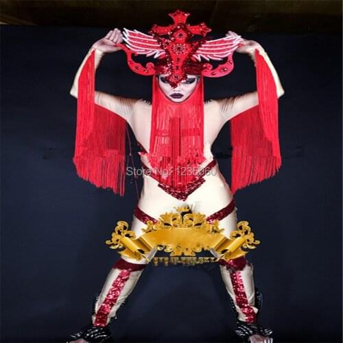 WYY Red color ballroom dance costumes sexy men robot singer wears dj disco bar party clothes stage show catwalk dress suit ktv