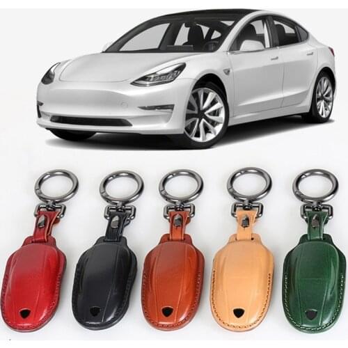 Geunine Leather Car Key Case For Tesla Model 3 Model S Model X Model3 Key Holder Cover Protect Remote Control Accessories