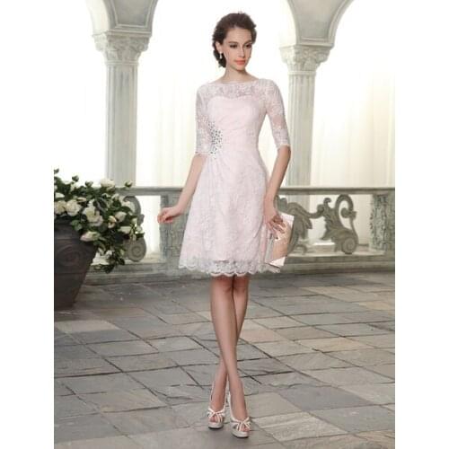 Knee-Length Lace Cocktail Dress With Rhinestones Wedding Guest Dress