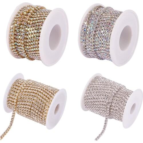 Brass Crystal Rhinestone Diamond Chain Roll Strass Rhinestone Cup Chain Trim Close Chains for Sewing Jewelry Craft Wedding DIY