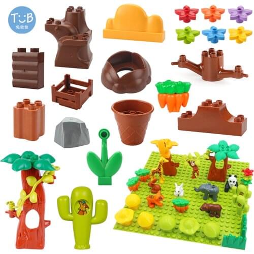 Farm Plant Model Blocks Tree Stone Flower Pot Stump Grass Accessories Compatible with Duplo Big Building Blocks Children DIY Toy