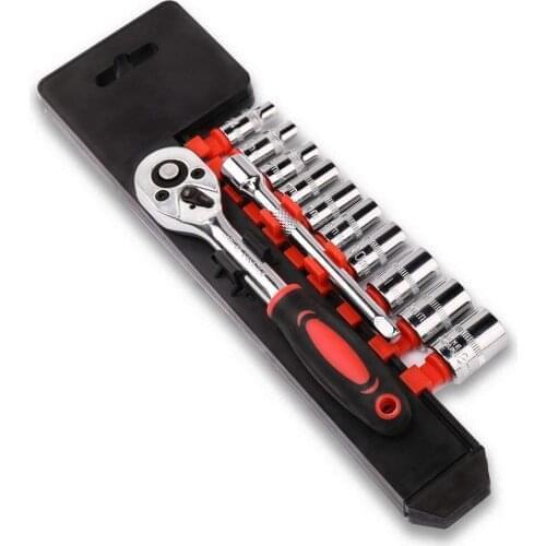 12Pcs 1/4-Inch Socket Wrench Set CR-V Drive Ratchet Wrench Spanner for Bicycle Motorcycle Car Repairing Tool Set Common Sockets