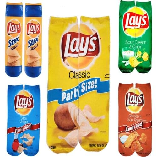 36 styles 1 pair high-quality Funny unisex 3 D men socks potato fries knee high In tube socks women personality cotton men gifts