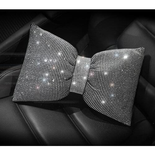 New Diamond Bowknot Car Neck Pillow Rhinestone Crystal Auto Headrest Seat Support Waist Pillows Bling Car Accessories for Women