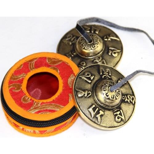 New Wholesale Dropping 2.6in/6.5cm Handcrafted Tibetan Meditation Tingsha Cymbal Bell with Buddhist Symbols Lucky Symbols