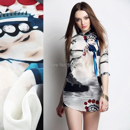 New Pink and Grey Chinese style Peking Opera beauty Digital Paint Crepe Silk Fabric african cloth Dress Mulberry Silk hot Sale