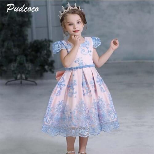 2019 Brand Princess Wedding Party Prom Birthday Girls Dress Flowel Embroidery Lantern Sleeve Tutu Formal Dresses For Baby Girl