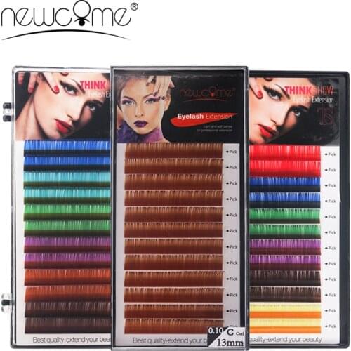 NEWCOME Rainbow Color Eyelash Extension C/D Curl 8-15mm Colorful False Eyelash Brown Color Mink Lashes