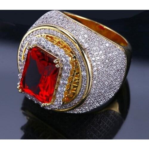 Luxury Hiphop male ring 925 Sterling silver 3ct Red AAAAA Zircon cz Rock Wedding Band Rings for men Finger Party Jewelry
