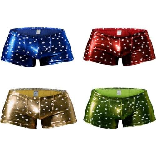 Sexy Mens Underwear Pack Boxer Short Shorts Shiny PU Leather Bugle Pouch Sexy Mens Panties Male Trunks Clubwear Hombre Underpant