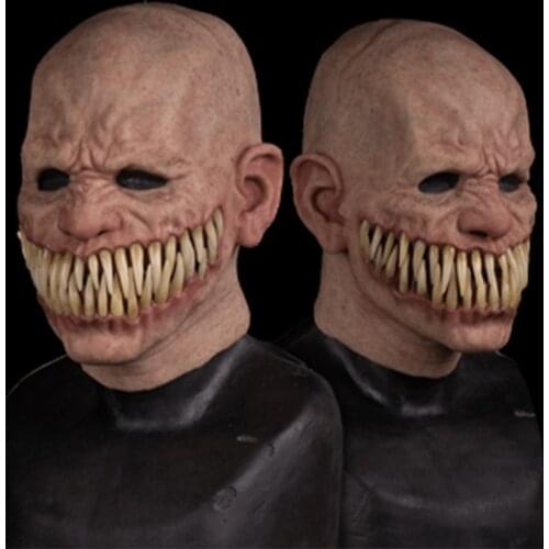 Creepy Wrinkle Sharp Tooth Cosplay Mask Unisex Full Head Grimace Devil Latex Masks Halloween Carnival Party Costume Props