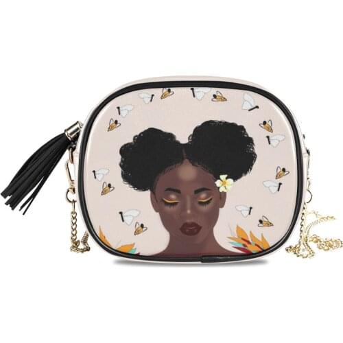 New Afro Girls Black Women Shoulder Bag Popular Female Handbag Holiday PU Messenger Bags For Lady Design chains Crossbody bag