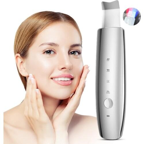Led Ultrasonic Skin Scrubber Vibration Face Spatula Blackhead Remover Facial Scrubber Shovel Clean Cavitation Peeling