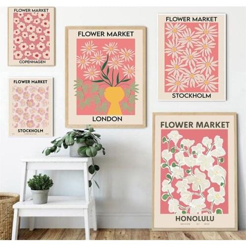 Vintage Abstract Flower Market Leaf Vase Wall Art Canvas Painting Nordic Posters And Prints Wall Pictures For Living Room Decor