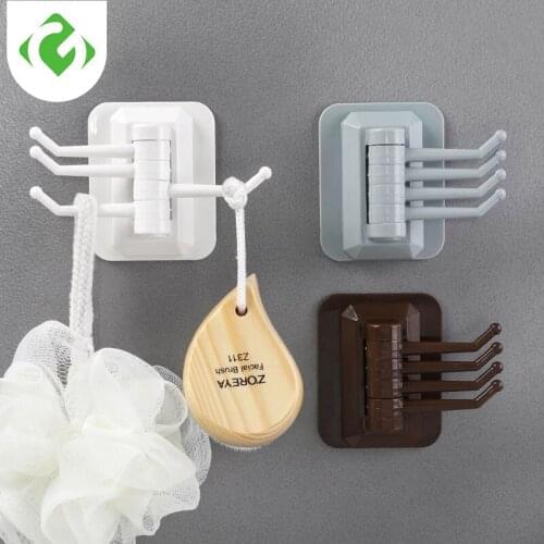 Rotating Door hook strong adhesive towel rack Bathroom wall rack free punching without trace hook Kitchen hanger rack Strong