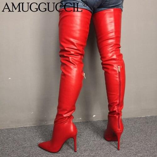 2020 New Plus Big Size 35-47 Red Zip Fashion Sexy Over The Knee Thigh High Heel Autumn Winter Female Lady Womens Boots X1851