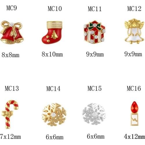 10pcs each shinning diamond alloy nail art happy Christmas design jewelry charms gift/bell/snow/candle/crutch nail decoration