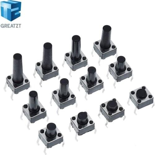 100pcs 6X6X5/4.3/5.5/6/7/8/9/10/13MM Tact Switch Push Button Switch 12V 4PIN DIP Micro Switch For TV/Toys/home use Button