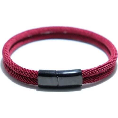 2021 Trendy Stainless Steel Bracelets Men Minimalist Magnet Braclet For Him Double Black Red Thread Brazalete Male Accessories