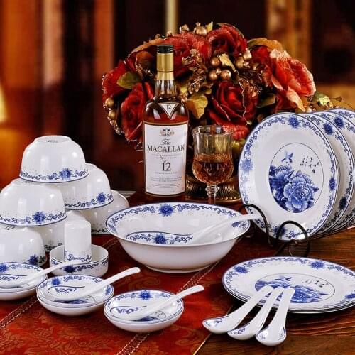 28 glazed ceramic tableware Chinese blue and white porcelain bowl bone china tableware tableware gift set